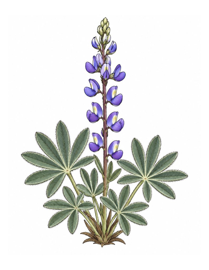Purple desert lupine plant with palmate leaves