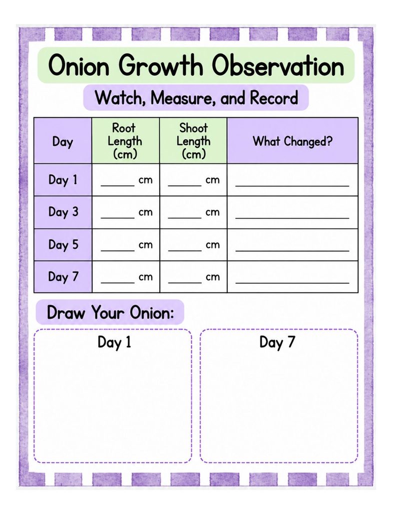 Onion experiment conclusion worksheet for elementary science students
