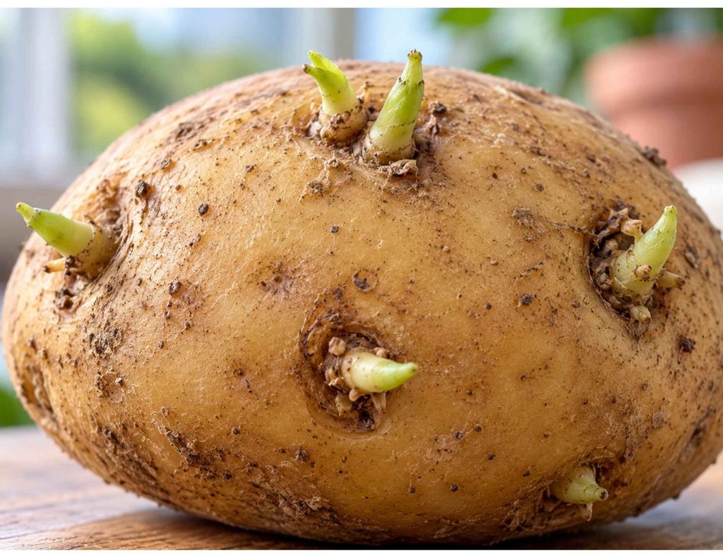 Close-up of potato eyes and sprouts for an elementary plant science
